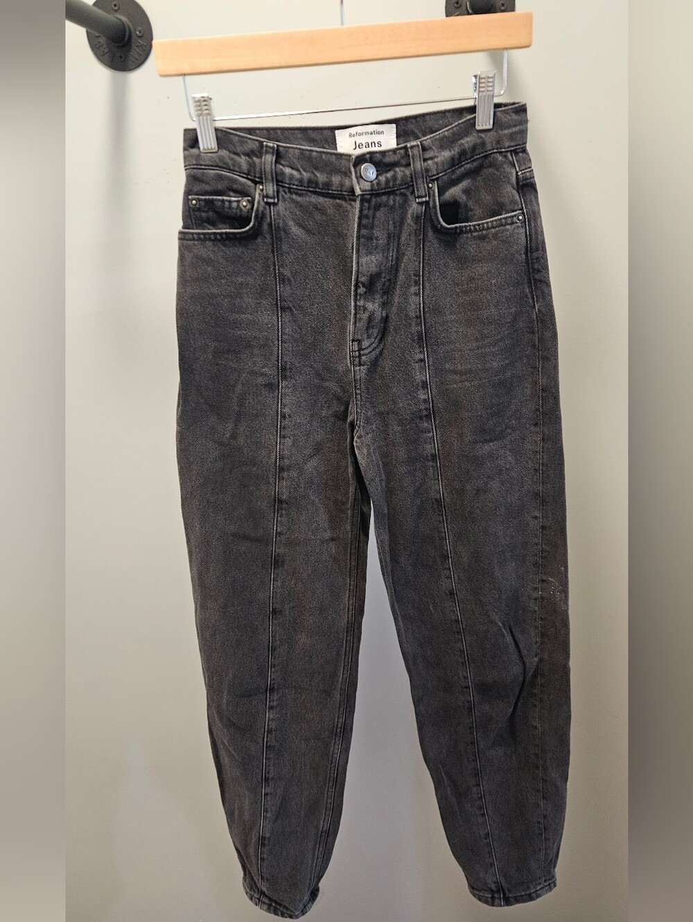 Reformation Cynthia High Relaxed Long Jeans In Seine Wash